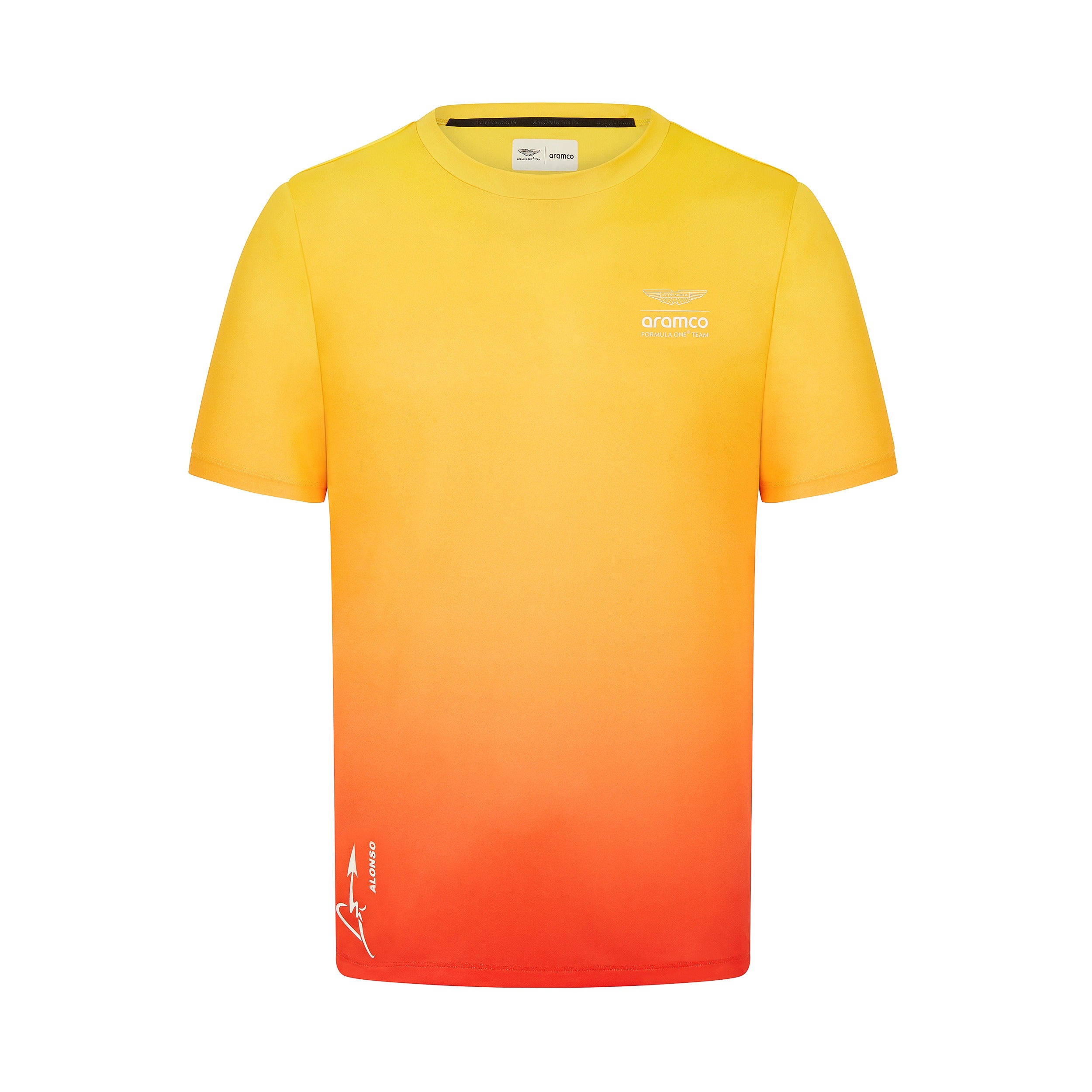 Aston Martin F1 Team 2024 Special Edition Fernando Alonso Barcelona GP Graphic Tee - Sunrise Orange