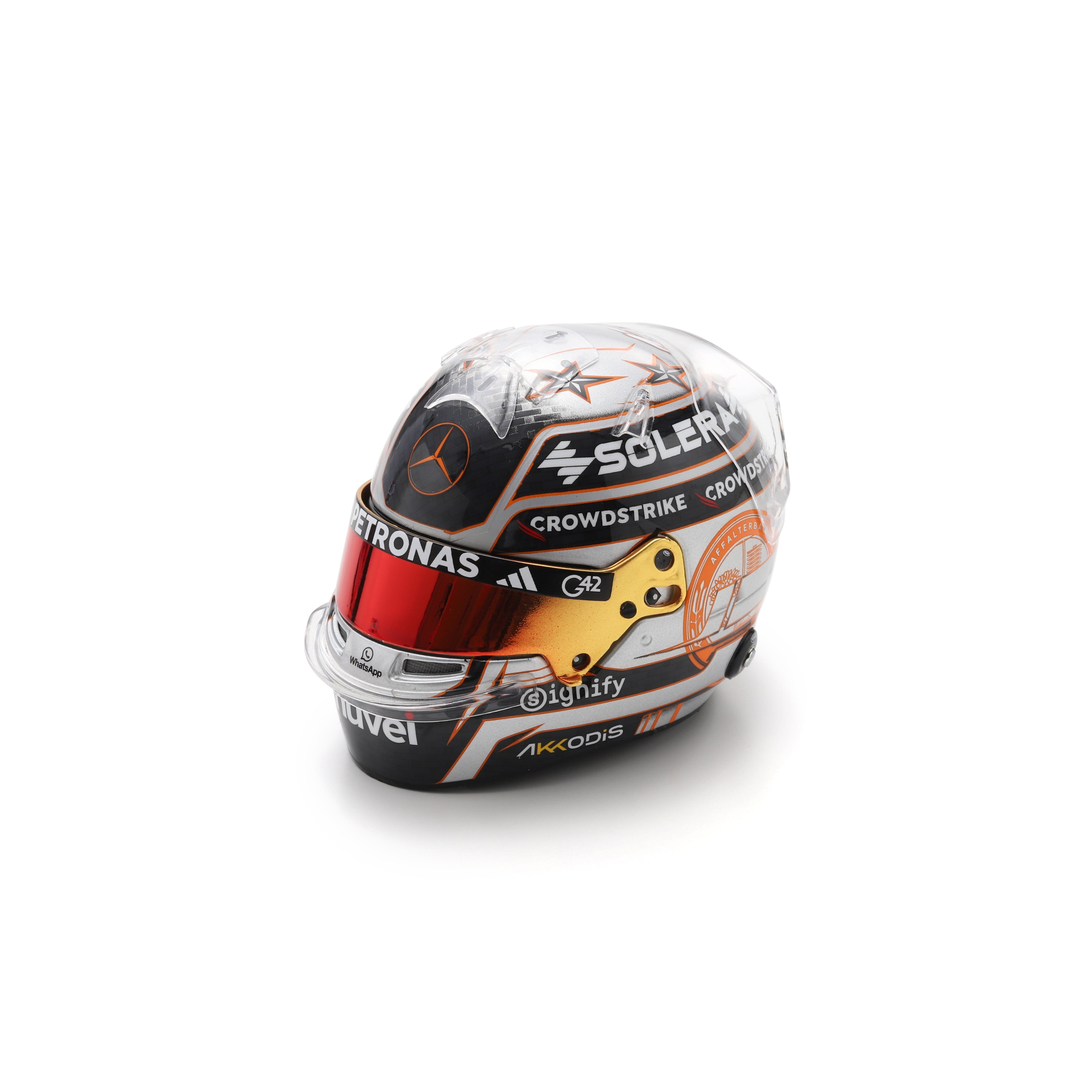 Spark Mercedes AMG Petronas F1 Team Kimi Antonelli 2025 British GP Mini Helmet Adults - Silver - 1:5 Scale