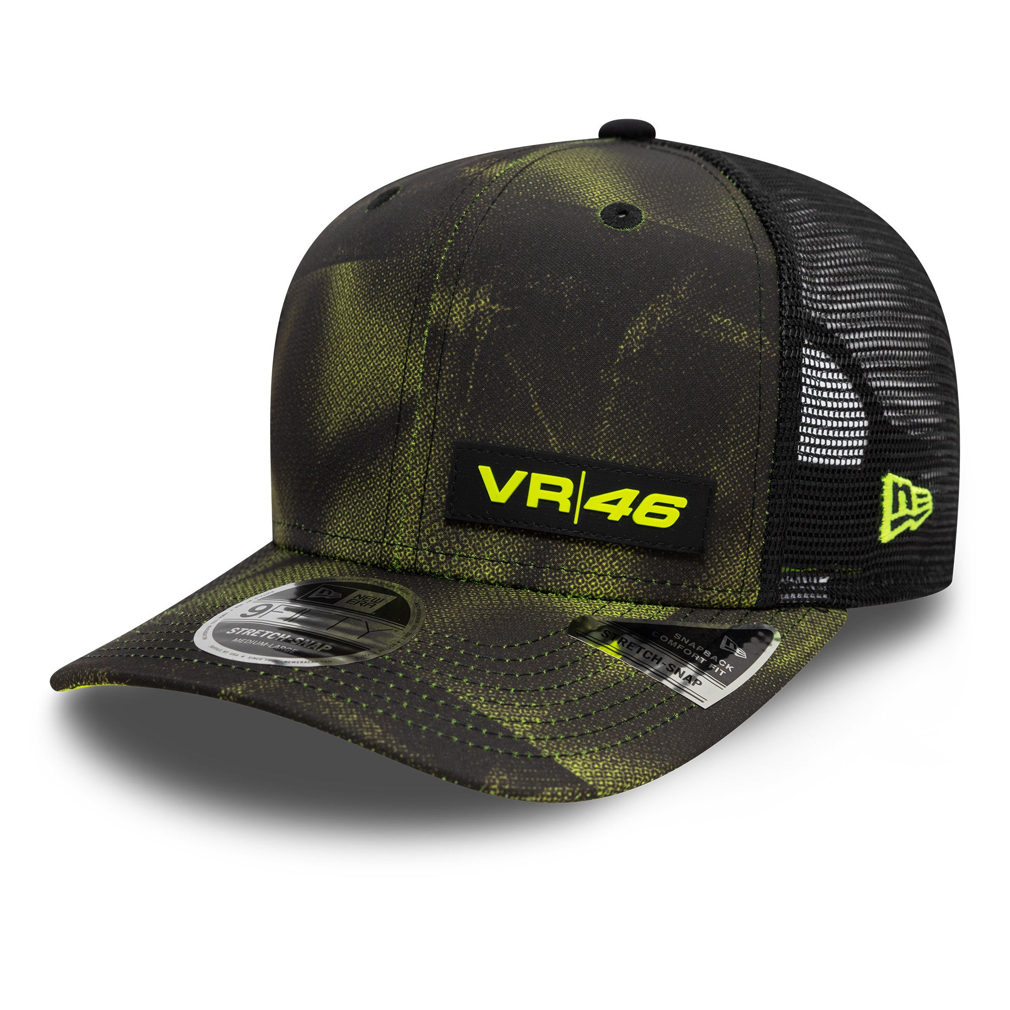 VR46 Half Tone All Over Print 9Fifty Cap Stretch Snap Adults - Black/Neon Yellow