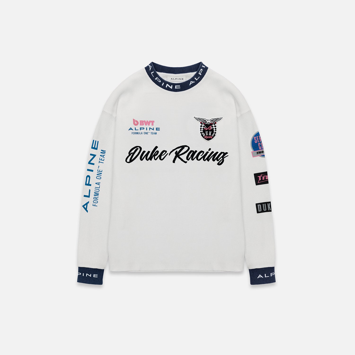 Alpine F1 Team X Duke And Dexter Vintage White Long Sleeve Waffle Unisex - White